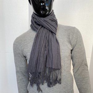 Lightweight Grey Gray Fringed Creased Style Long Scarf